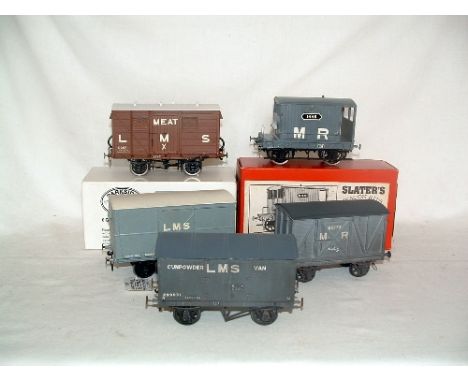 5 x 0 Gauge Kit Built LMS/MR Goods wagons by Parkside Dundas, Slaters and others - an LMS Meat Van, an MR 10T Brake Van, a la