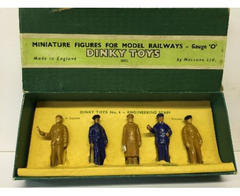 DINKY Toys O Gauge No.4 Engineering Staff, 35mm, comprising: Greaser; 2 x Fitter; Storekeeper; Engine Room Attendant. Some li