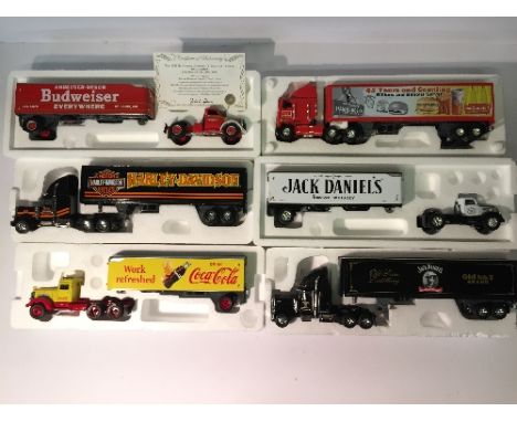 Six Matchbox Collectibles promotional die-cast lorry models: DYM92015 Jack Daniels; DYM38314 McDonalds; DYM38050 Coca-Cola; D