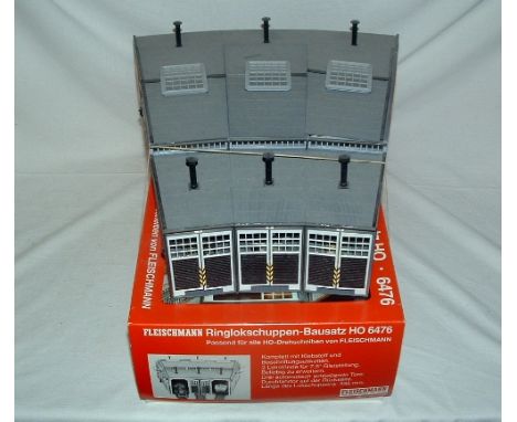 A FLEISCHMANN 6476 Kit Built 3 Road Roundhouse Engine Shed with original Box containing detailing parts.
