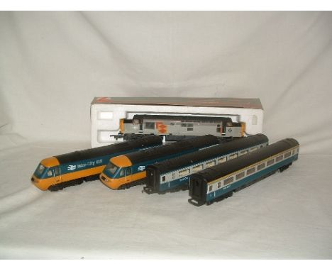 A HORNBY R352 3 Car Blue and Grey I/C HST 125 Set comprising a Class 43 Power and Dummy Car and intermediate Coach and aditio