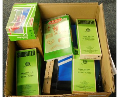 Subbuteo, to include six complete teams, three part teams, football pitch, goal posts, etc. together with a gas mask.