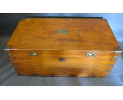 A 19th Century Campaign Camphor Large Trunk, the hinged top with brass plaque inscribed W. Poate and with sunken brass handle