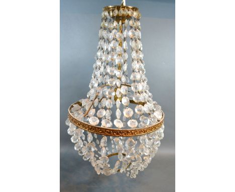 A Cut-Glass and Brass Bag Shaped Light Fitting 50cm tall 