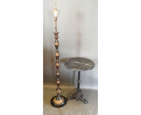 A Painted metal occasional  Table, the variegated circular marble top above a tripod base, 50 cms diameter, 73 cms high toget