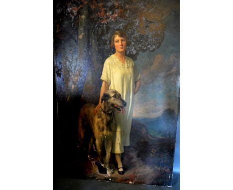 William Gunning King, full length portrait of a girl standing with a dog within a rural setting, oil on canvas, signed, 215 x