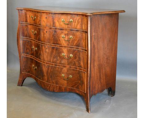 A 19th Century Mahogany Serpentine Commode, the moulded inlaid and crossbanded top above four graduated drawers with brass ha