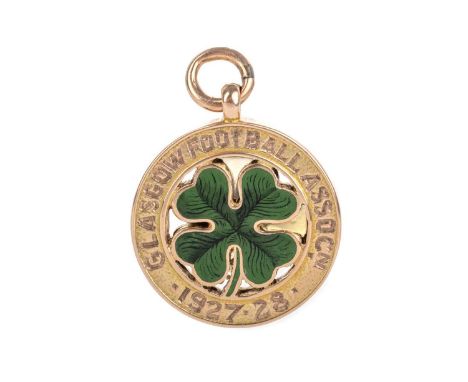 ADAM MCLEAN OF CELTIC F.C., GLASGOW CUP GOLD MEDAL, 1927/28  the obverse with pierced green enamel four leaf clover, inscribe