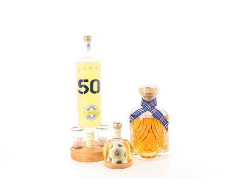 RANGERS F.C., 125 YEAR ANNIVERSARY WHISKY DECANTER, ALONG WITH TWO FURTHER BOTTLES  the first in Glencairn crystal, no stated