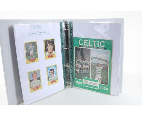 CELTIC F.C., TWO COLLECTORS ALBUMS, 1966-75 comprising a display of items and text relating to the club including trading car