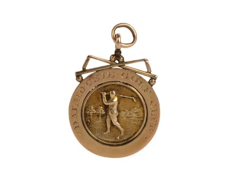 DALHOUSIE GOLF CLUB YELLOW METAL MEDAL, LATE 19TH / EARLY 20TH CENTURY cast in relief with golfer mid stroke, unmarked, in fi