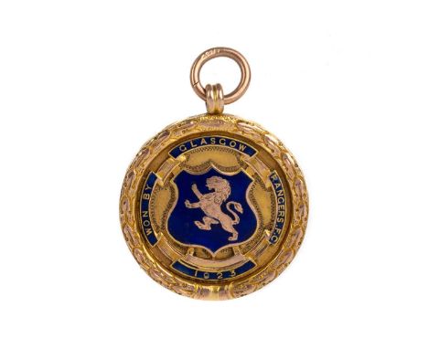 JAMES KILPATRICK OF RANGERS F.C., SCOTTISH 2XI CUP GOLD MEDAL, 1923 the obverse with central lion rampant to blue enamel shie