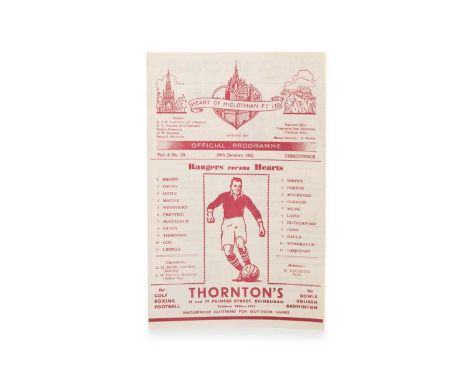 HEART OF MIDLOTHIAN F.C. VS. RANGERS F.C., PROGRAMME, 19TH JANUARY 1952 Vo. 6 No. 29