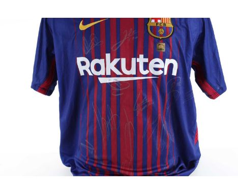 BARCELONA F.C., SQUAD SIGNED JERSEY, CIRCA 2018 loose, Nike tag, with COAsize L