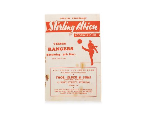 STIRLING ALBION F.C. VS. RANGERS F.C., PROGRAMME, 4TH MARCH 1950 Rangers won 2-0