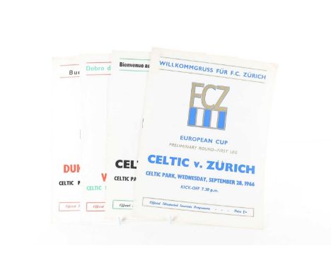 CELTIC F.C., FOUR EUROPEAN CUP PROGRAMMES, 1966/67  comprising vs. Zurich 28th September 1966, Nantes 7th December 1966, Vojv