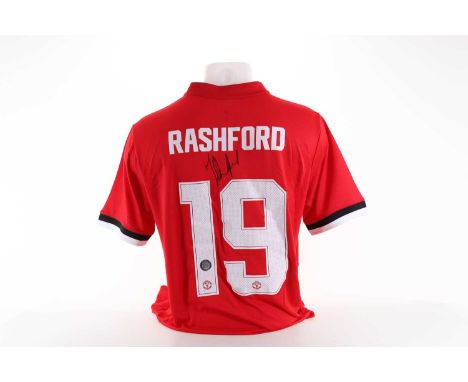 MARCUS RASHFORD OF MANCHESTER UNITED F.C., SIGNED JERSEY, loose, RASHFORD 19 verso, Adidas tag, with COAsize M