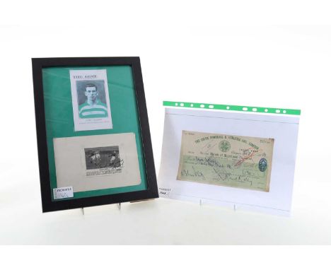 JAMES 'JIMMY' MCGRORY OF CELTIC F.C., CHEQUE AND SIGNED PICTURE, the cheque made payable to McGrory for £94 and dated Februar