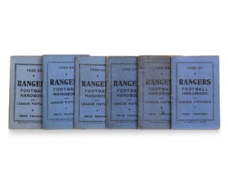 RANGERS F.C., COLLECTION OF FOOTBALL HANDBOOKS, CIRCA 1930s comprising 1932/33,1933/4, 1934/35,1936/7,1938/9 and 1939/40