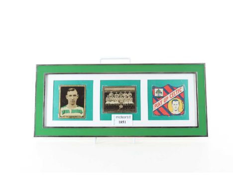 CELTIC F.C., THREE TRADING CARDS, comprising 1926 Boys Magazine Play Up Celtic, metal W. McStay 1932 R. Thomson, and metal 19