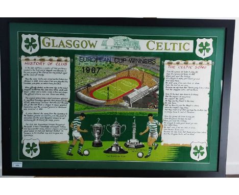 CELTIC F.C., EUROPEAN CUP WINNERS COMMEMORATIVE TEA TOWEL, 1967 detailing the history of the club, the Celtic song, mounted, 