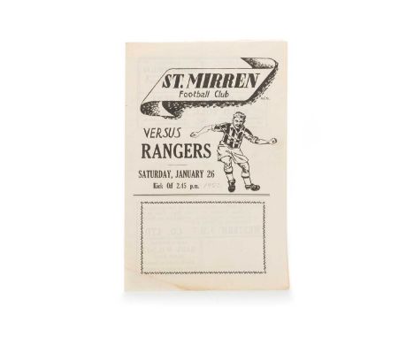 ST. MIRREN F.C. VS. RANGERS F.C., PROGRAMME, 26TH JANUARY 1952 Rangers won 5-0