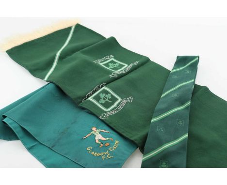 CELTIC F.C., SCARF, HANDKERCHIEF AND TIE, MID 20TH CENTURY  the scarf inscribed Celtic Football Supporters, the handkerchief 