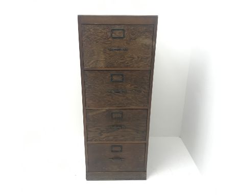 Vintage pine filing cabinet, four drawers, plinth base, W51cm, H131cm, D65cm - Condition Report 