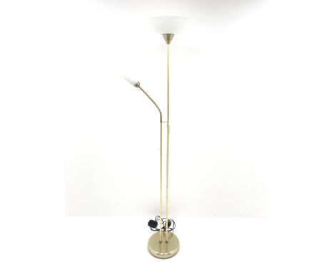 Gold finish up lighter with adjustable reading lamp, H181cm - Condition Report 