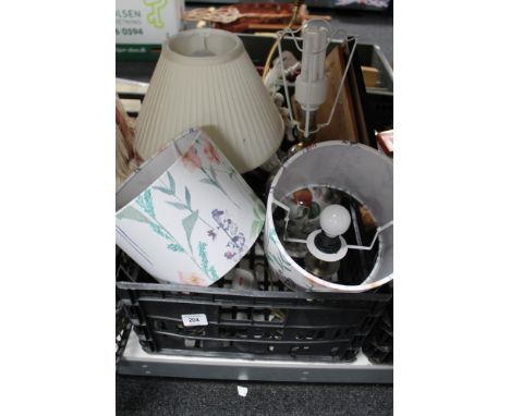 A box of figured table lamps, ceramic lamps etc 