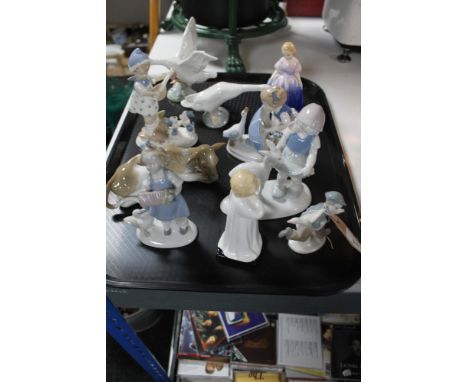 A tray of ceramic figures, Doulton figure 'Marie' etc 