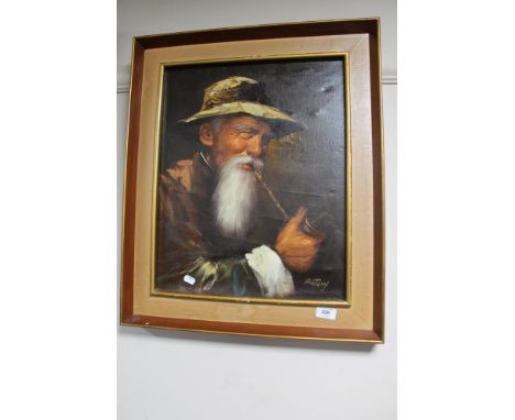 A continental oil on canvas of a man smoking a pipe, signed Antony