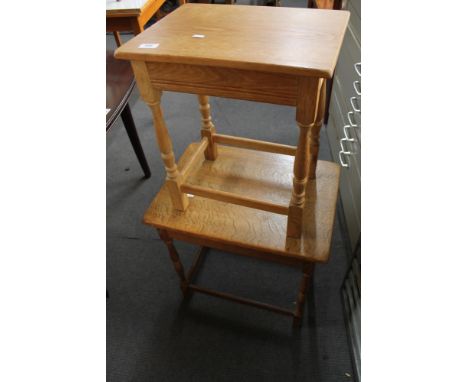 Two light oak occasional tables. 