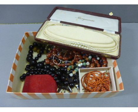 Tray of Vintage Beads and Necklaces including Coral