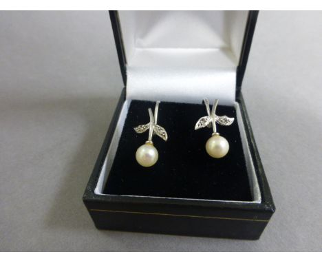 White Gold Diamond and Pearl Drop Earrings