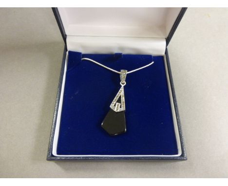 Silver Amethyst and Marcasite Pendant Necklace