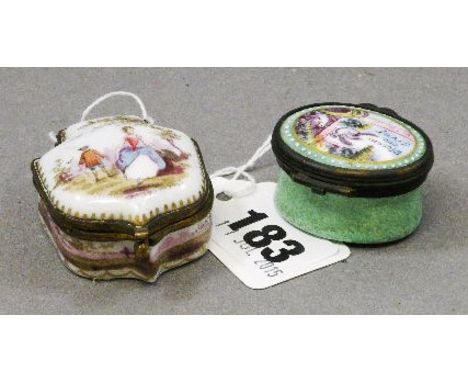 19th century Enamel Trinket Box together with a Continental Porcelain Trinket Box