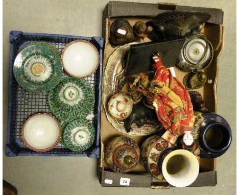 Mixed Lot comprising Oriental Vases, Japanese Bowls and Plates, Wooden Buddhas, African Bust Carving, Two Models of Geishas p
