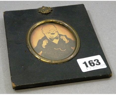 19th century Ebonised Miniature Portrait Frame containing a Carton Image of Winston Churchill