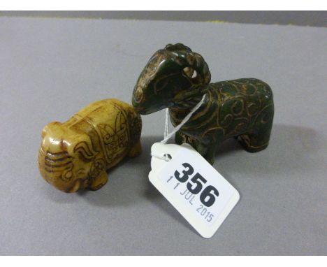 Carved Jade Goat and a Stone Carved Elephant