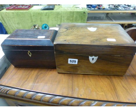 Early 19th century Tea Caddy plus a Victorian Work Box with Mother of Pearl Cartouche
