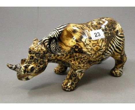 Ceramic Rhino with Collage Jungle Animal Design