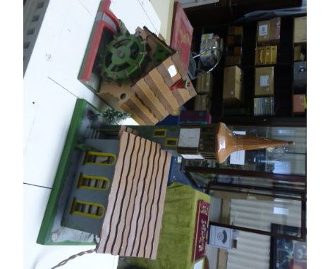 Table Lamp in the form Wooden Model of a Church and a Musical Box in the form of a Wooden Water Mill