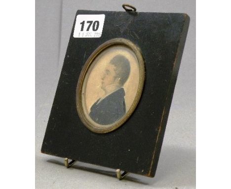 Georgian 19th century Miniature Portrait of Gentleman, side view, in an Ebonised Frame
