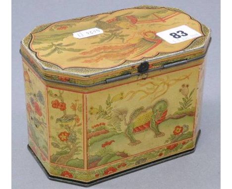 Vintage Huntley and Palmer Biscuit Tin in the form of a Tea Caddy