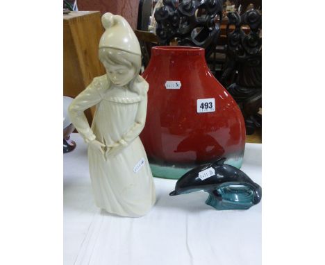 Nao Figure of a Girl, Anita Harris Style Vase retailed by Habitat and Poole Pottery Dolphin