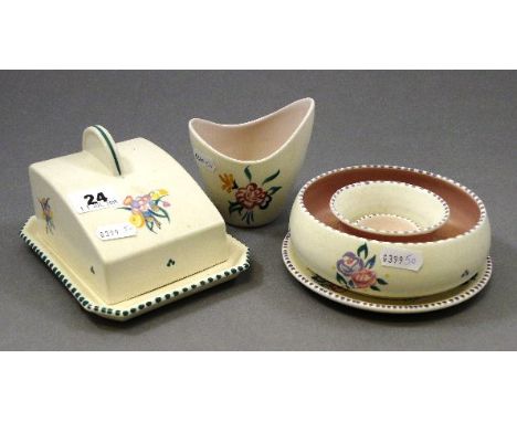 Poole Pottery Butter Dish, Posy Ring, Stand and Vase