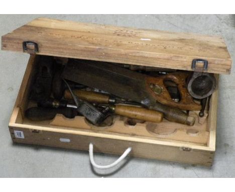 Wine Box containing a quantity of vintage tools