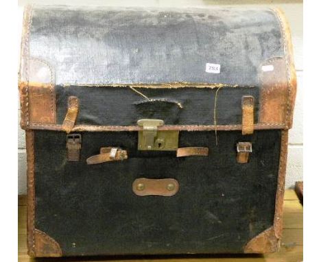 Vintage Domed Top Canvas and Leather Travelling Trunk