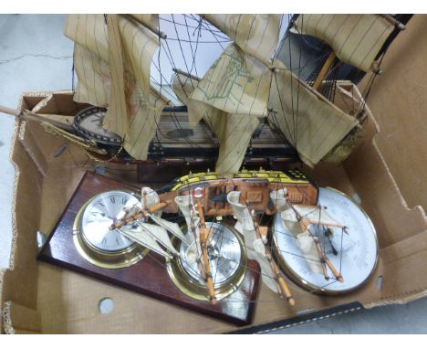 Two Model Sailing Boats, Clock / Barometer and another Barometer